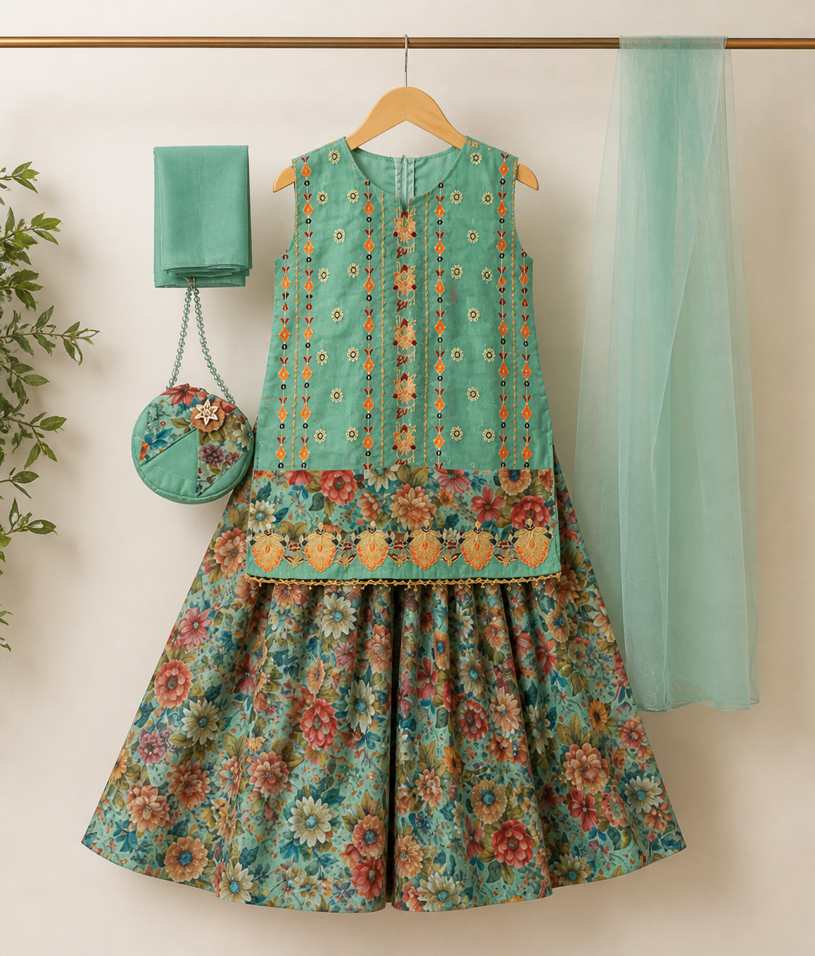 Green Multi Sharara