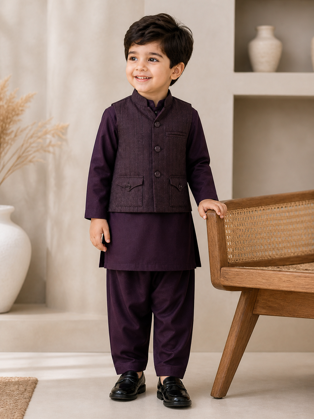 Plum Waistcoat with Kurta Pajama