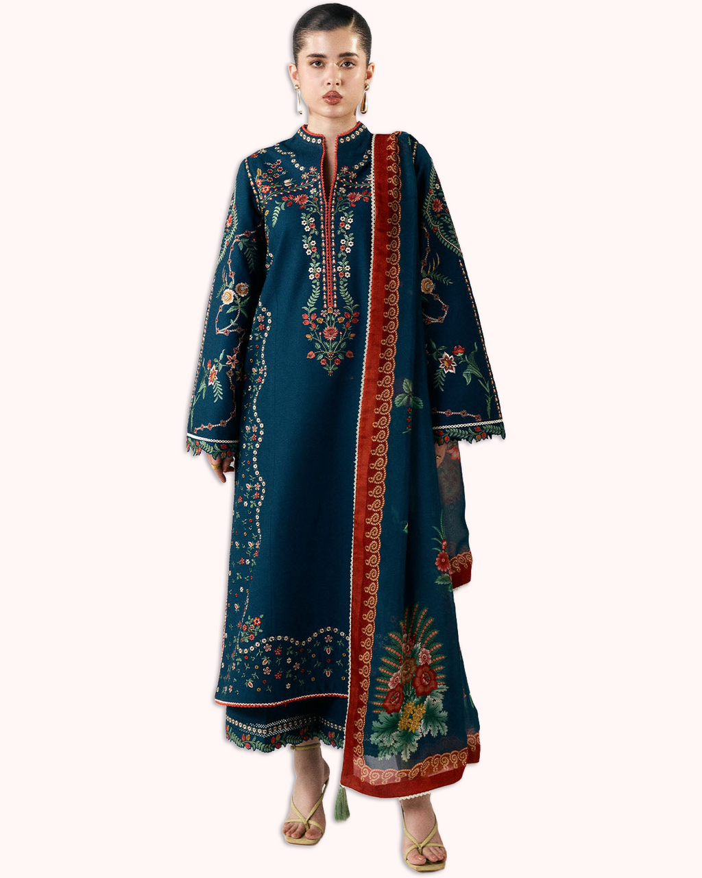 3 Piece Unstitched Embroidered Winter Dhanak Collection