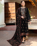 3 Piece Unstitched Embroidered  Dhanak Black Suit