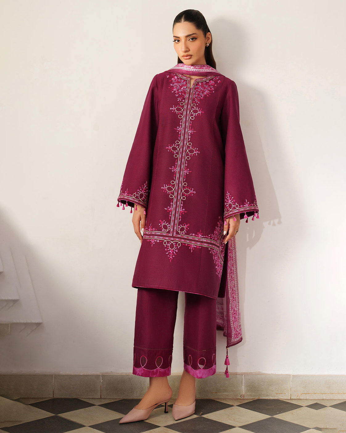 Embroidered 3 Piece Unstitched Dhanak Winter Dress