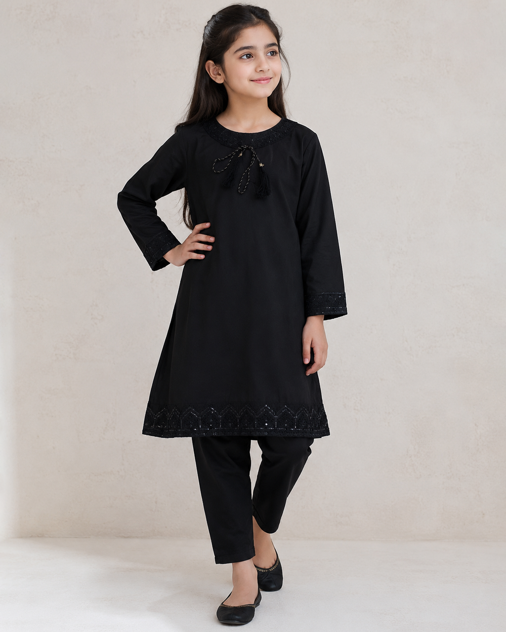 Black Embroidered A line Lawn Frock