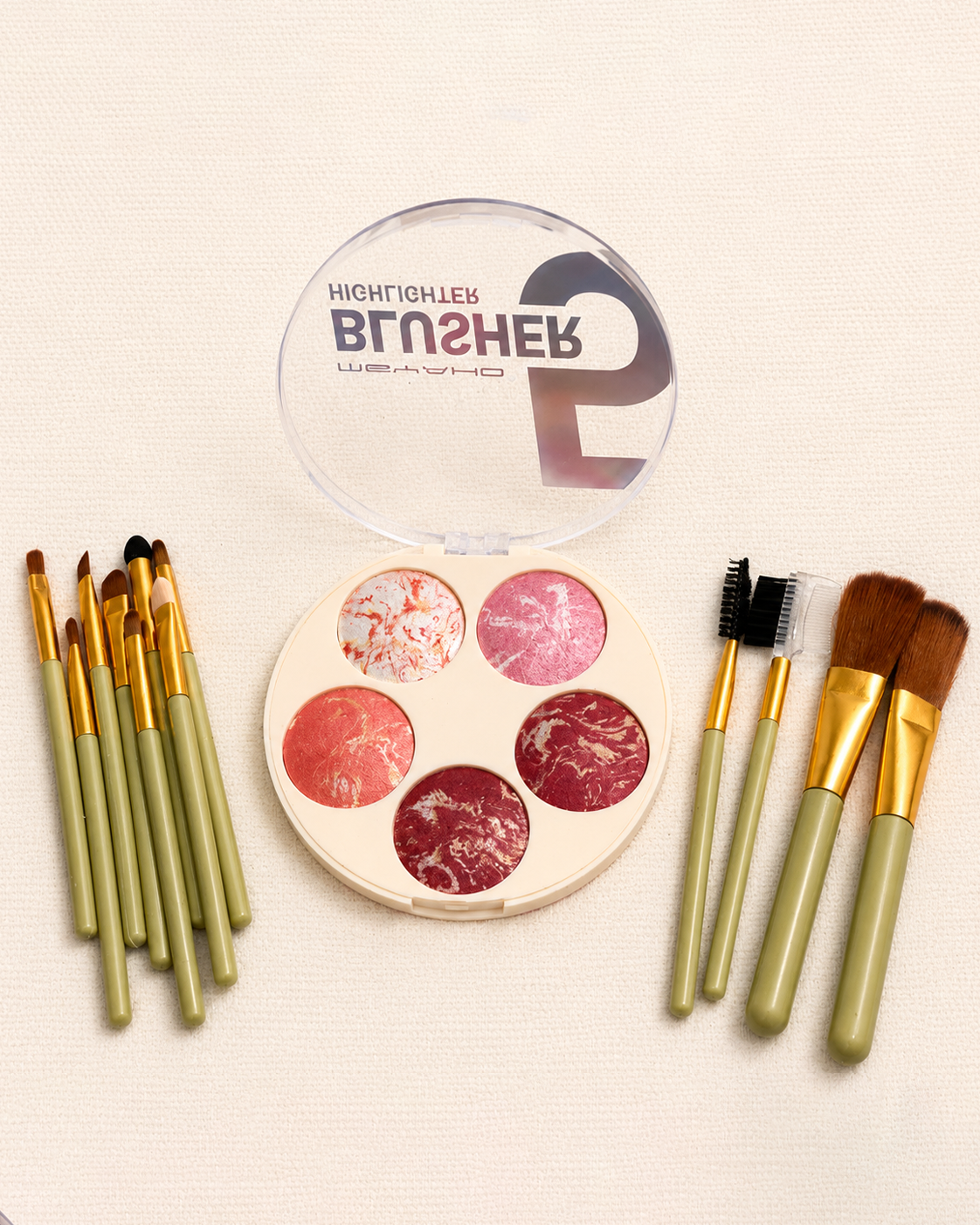 Blusher Highlighter Palette & 12 Makeup Brushes Set